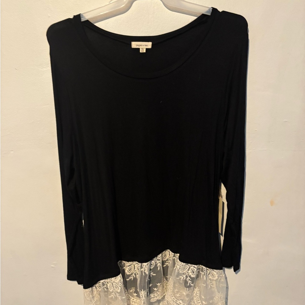 Beautiful black cotton shirt with cream lace bottom.